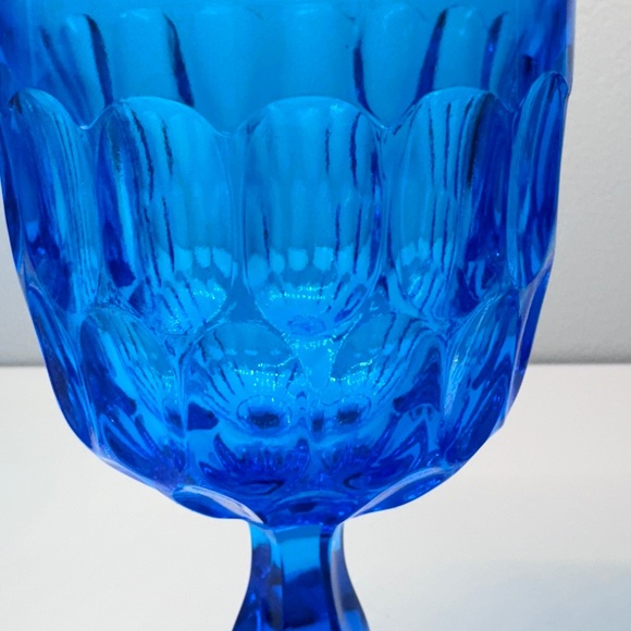 4x Fenton Colonial Blue Thumbprint 4 oz. Wine Juice Water Glasses Goblet 5" Tall - Picture 6 of 7